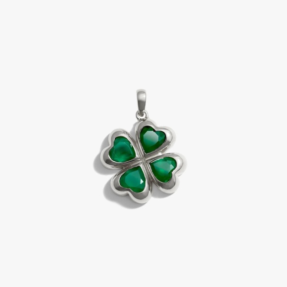 Awe Inspired Jewelry - Awe Inspired Sterling Silver Green Onyx Lucky Clover Boho Necklace Charm Pendant